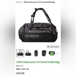 OGIO Endurance Black and Gray Travel Duffel Bag with Green Accents